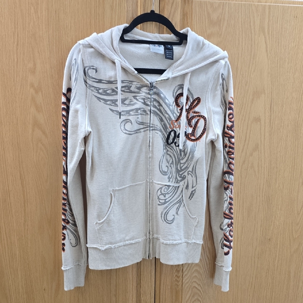Harley-Davidson Cream and Gray Graphic Hoodie
